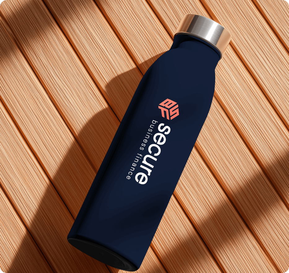 Secure Business Finance water bottle mockup.